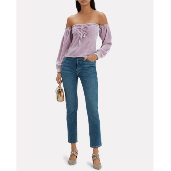 NWT Intermix Penelope Velvet Off Shoulder Top Sz 4 - Picture 1 of 5